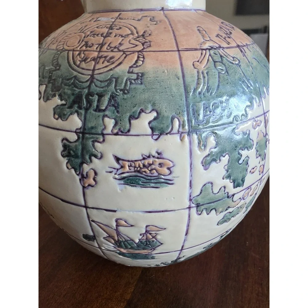 Vintage Ceramic Flower Globe Vase Multicolor Table Decor Art Pottery